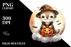 Washed Watercolor Otter on Halloween Moon PNG Product Image 1