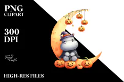 Halloween Hippo Sitting on Moon, High-Res PNG Product Image 2