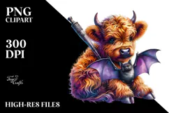 Baby Highland Cow with Bat PNG Product Image 2