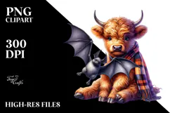 Baby Highland Cow with Bat PNG Product Image 2