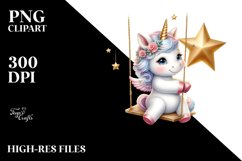 Cute Baby Unicorn on Swing Clipart Product Image 3