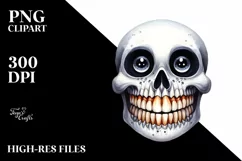 Funny Watercolor Skull Smile With Big Teeth | Haloween Product Image 1