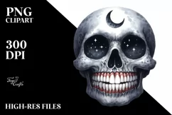 Funny Watercolor Skull Smile With Big Teeth | Haloween Product Image 3