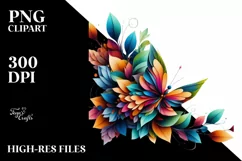 Vibrant Butterfly with Flowers, PNG Product Image 1