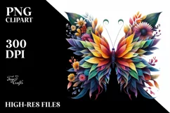 Vibrant Butterfly with Flowers, PNG Product Image 1