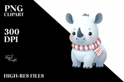 Cute Baby Rhino with Christmas Tree, PNG Product Image 3