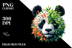 Vibrant Panda with Plant Leaves, PNG Product Image 3