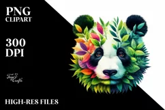 Vibrant Panda with Plant Leaves, PNG Product Image 1