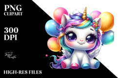 Baby Unicorn with Balloons PNG Product Image 2