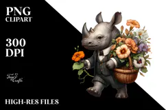 Gothic Baby Rhino Holding Flower Basket | Sublimation | Product Image 2