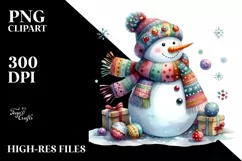Colorful Snowman with Scarf PNG Product Image 2