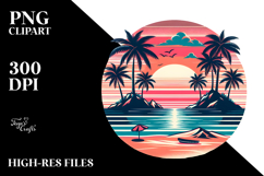 Retro Tropical Island Sunset PNG Product Image 2