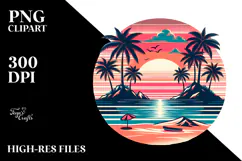 Retro Tropical Island Sunset PNG Product Image 2