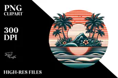 Retro Tropical Island Sunset PNG Product Image 2