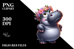 Goofy Hippo with Flower Crown PNG Product Image 2
