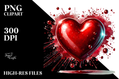 Red Glossy Heart on Splashy Background PNG Product Image 2