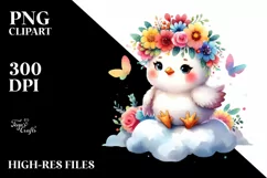 Cartoon Chicken on Cloud PNG Product Image 3