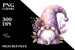 Gnome with Lilac Hat, Whimsical PNG Product Image 2
