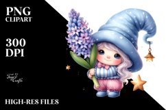 Watercolor Baby Gnome with Hyacinth on Star PNG Product Image 2