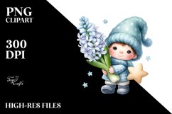 Watercolor Baby Gnome with Hyacinth on Star PNG Product Image 2