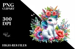 Cute Baby Unicorn Sitting PNG Product Image 1