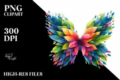 Vibrant Butterfly with Plant Leaves, PNG Product Image 3
