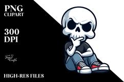Silly Cartoon Skull Sitting, PNG Product Image 2