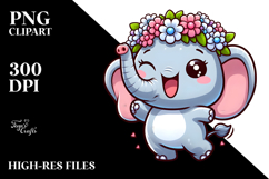 Excited Elephant with Flower Crown PNG Product Image 2