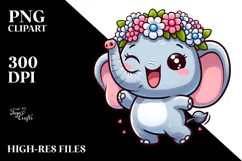 Excited Elephant with Flower Crown PNG Product Image 2