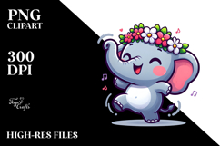Excited Elephant with Flower Crown, PNG Product Image 2
