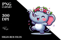 Excited Elephant with Flower Crown, PNG Product Image 2