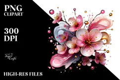 Abstract Cherry Blossom with Golden Insertions PNG Product Image 2