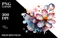 Abstract Cherry Blossom with Golden Insertions PNG Product Image 2