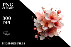 Abstract Cherry Blossom with Golden Insertions PNG Product Image 2