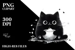 Funny Black Cat, Simple Watercolor PNG Product Image 2