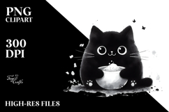 Funny Black Cat, Simple Watercolor PNG Product Image 2