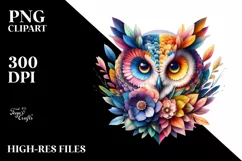 Vibrant Owl with Flowers, PNG Product Image 1