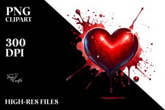Red Glossy Heart on Splashy Background, Transparent PNG Product Image 2