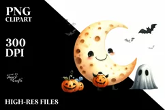 Funny Halloween Moon Watercolor Clipart Product Image 3