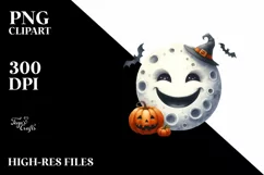 Funny Watercolor Haloween Moon | Haloween Clipart Product Image 1