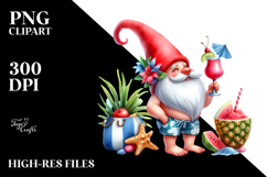 Gnome Drinking Cocktail with Beachwear, PNG Product Image 2