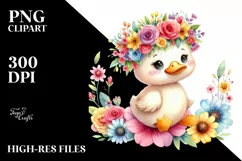 Cartoon-style Duck with Flower Crown PNG Product Image 1