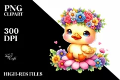 Cartoon-style Duck with Flower Crown PNG Product Image 1
