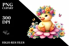 Cartoon-style Duck with Flower Crown PNG Product Image 1