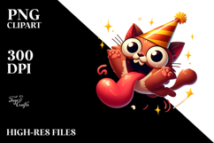Playful Cat with Party Hat PNG Product Image 2