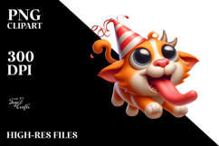 Playful Cat with Party Hat PNG Product Image 2