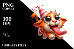 Playful Cat with Party Hat PNG Product Image 2