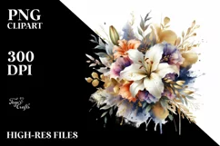 Abstract Vibrant Bouquet Gold Foil Lily | Clipart Product Image 1