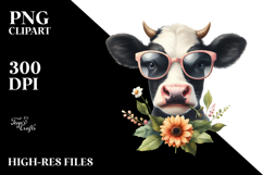 Graceful Cow with Sunglasses and Flower PNG Product Image 2