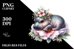 Adorned Baby Hippo Flower PNG Product Image 2